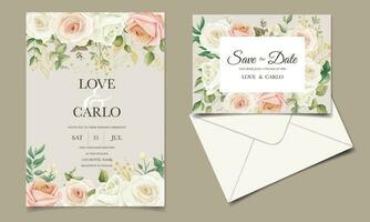 Beautiful floral frame wedding invitation card template vector