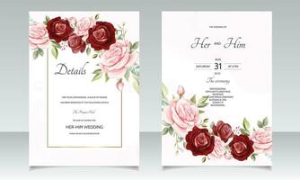 plantilla de tarjeta de invitación de boda hermosa corona floral vector