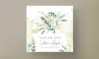 leaves watercolor invitation card template vector