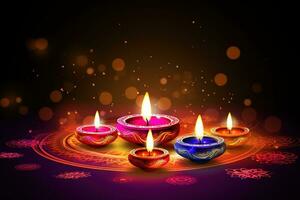 AI generated diwali background with colorful diwali candles photo