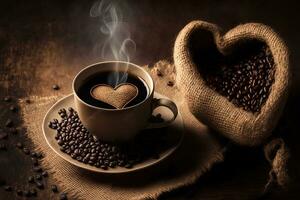 AI generated coffee and heart shape photo