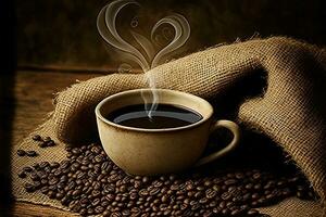 AI generated coffee beans and a cup of coffee photo