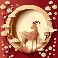 AI generated chinese new year greeting card with goat and flowers photo