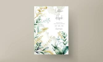 leaves watercolor invitation card template vector