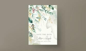 leaves watercolor invitation card template vector