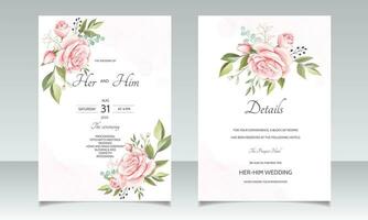 beautiful floral wreath wedding invitation card template vector