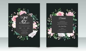 Beautiful floral frame wedding invitation card template vector