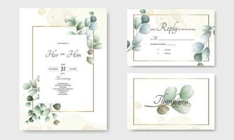 wedding invitation card with Eucalyptus leaves template vector