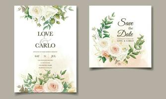Beautiful floral frame wedding invitation card template vector