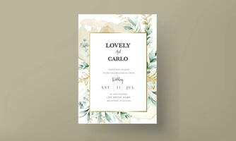 leaves watercolor invitation card template vector