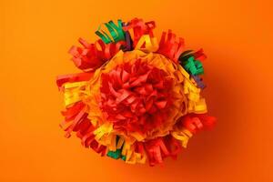 AI generated a colorful paper flower on an orange background photo