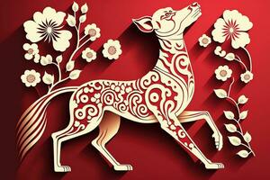 AI generated chinese new year of the dog, paper cut style illustration photo