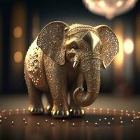 AI generated golden elephant statue with a golden trunk photo