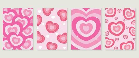 Happy Valentine's day love cover vector set. Romantic symbol wallpaper of geometric shape pattern, heart shaped icon. Love illustration for greeting card, web banner, package, cover, fabric.