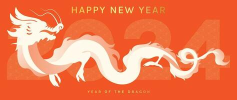 Happy Chinese new year background vector. Year of the dragon design wallpaper with dragon, pattern on orange. Modern luxury oriental illustration for cover, banner, website, decor. vector