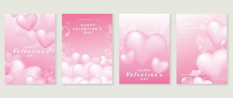 Happy Valentine's day love cover vector set. Romantic symbol poster decorate with trendy gradient heart pastel colorful background. Design for greeting card, fashion, commercial, banner, invitation.