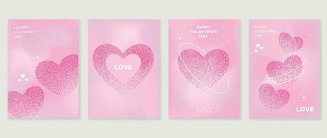 Happy Valentine's day love cover vector set. Romantic symbol poster decorate with heart spot texture, gradient pastel background. Design for greeting card, fashion, commercial, banner, invitation.