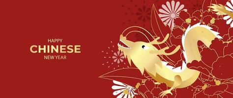 Happy Chinese new year background vector. Year of the dragon design wallpaper with dragon, chinese flower, firework, glitter. Modern luxury oriental illustration for cover, banner, website, decor. vector