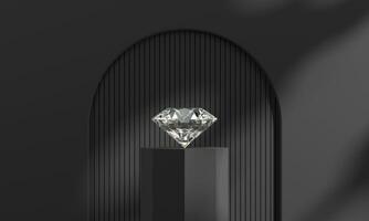 Abstract diamond gem placed on black podium background 3d render without AI generated photo