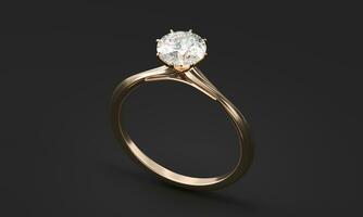 oro brillante diamante anillo aislado en negro antecedentes 3d representación sin ai generado foto