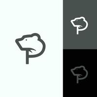 Minimalist modern strong logo Letter Mark Initial P with bear ,polar bear ,grizzly negative space logo design vector