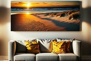 AI generated a large canvas print of the sunset on the beach photo