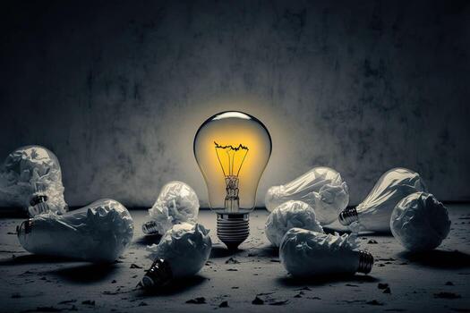 AI generated a light bulb surrounded by many white bulbs photo