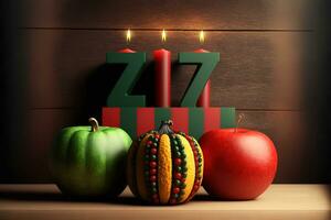 AI generated three apples and a candle are sitting next to a number 7 photo