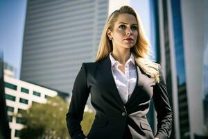 AI generated a beautiful blonde woman in a business suit photo