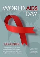 World AIDS Day vertical card with a red ribbon. A vector flat illustration.