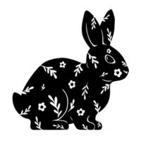 Floral silhouette of a rabbit. Black and white icon. Ideal for logos. Vector graphic illustration.