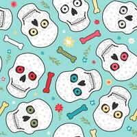 Seamless vector pattern of skulls, bones and flowers. Day of the Dead.