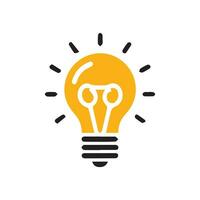 Lightbulb icon on light background. Idea symbol. Electric lamp, light, innovation, solution, creative thinking, electricity. Outline, flat and colored style. Flat design. vector