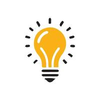 Lightbulb icon on light background. Idea symbol. Electric lamp, light, innovation, solution, creative thinking, electricity. Outline, flat and colored style. Flat design. vector