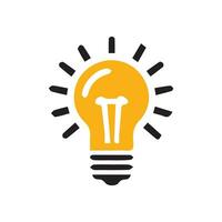 Lightbulb icon on light background. Idea symbol. Electric lamp, light, innovation, solution, creative thinking, electricity. Outline, flat and colored style. Flat design. vector