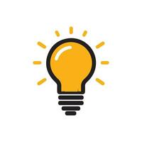 Lightbulb icon on light background. Idea symbol. Electric lamp, light, innovation, solution, creative thinking, electricity. Outline, flat and colored style. Flat design. vector