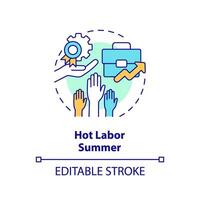 2D editable multicolor hot labor summer icon, simple isolated vector, thin line illustration representing workplace trends. vector