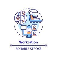 2D editable multicolor workcation icon, simple isolated vector, thin line illustration representing workplace trends. vector