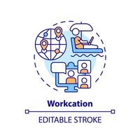 2D editable multicolor workcation icon, simple isolated vector, thin line illustration representing workplace trends. vector