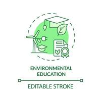 2D editable green environmental education icon, monochromatic isolated vector, thin line illustration representing environmental psychology. vector