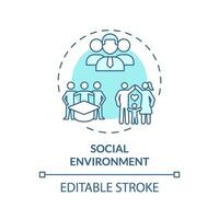 2D editable blue social environment icon, monochromatic isolated vector, thin line illustration representing environmental psychology. vector