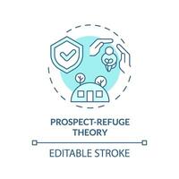 2D editable blue prospect refuge theory icon, monochromatic isolated vector, thin line illustration representing environmental psychology. vector