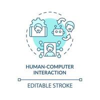 2D editable blue human computer interaction icon, monochromatic isolated vector, thin line illustration representing environmental psychology. vector