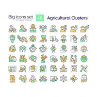 2D editable multicolor big thin line icons set representing agricultural clusters, isolated simple vector, linear illustration. vector