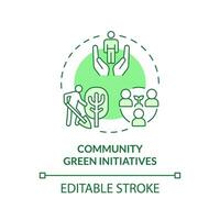 2D editable green community green initiatives icon, monochromatic isolated vector, thin line illustration representing environmental psychology. vector