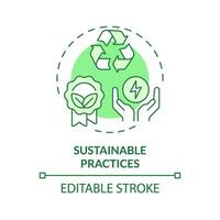 2D editable green sustainable practices icon, monochromatic isolated vector, thin line illustration representing environmental psychology. vector