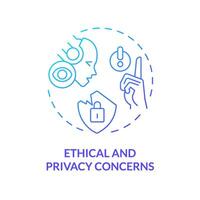 2D gradient ethical and privacy concerns icon, creative isolated vector, thin line blue illustration representing cognitive computing. vector