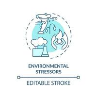 2D editable blue environmental stressors icon, monochromatic isolated vector, thin line illustration representing environmental psychology. vector
