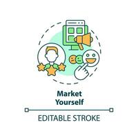 2D editable multicolor market yourself icon, simple isolated vector, thin line illustration representing workplace trends. vector