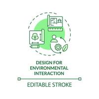 2D editable green design for environmental interaction icon, monochromatic isolated vector, thin line illustration representing environmental psychology. vector